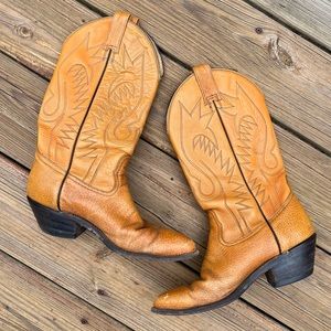 70s Mexican Genuine Leather Cowboy Boots Deco Stitch Western Boho